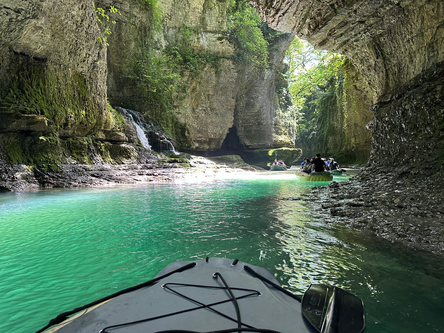 Boat ride through turquoise waters in Martvili Canyon, Georgia