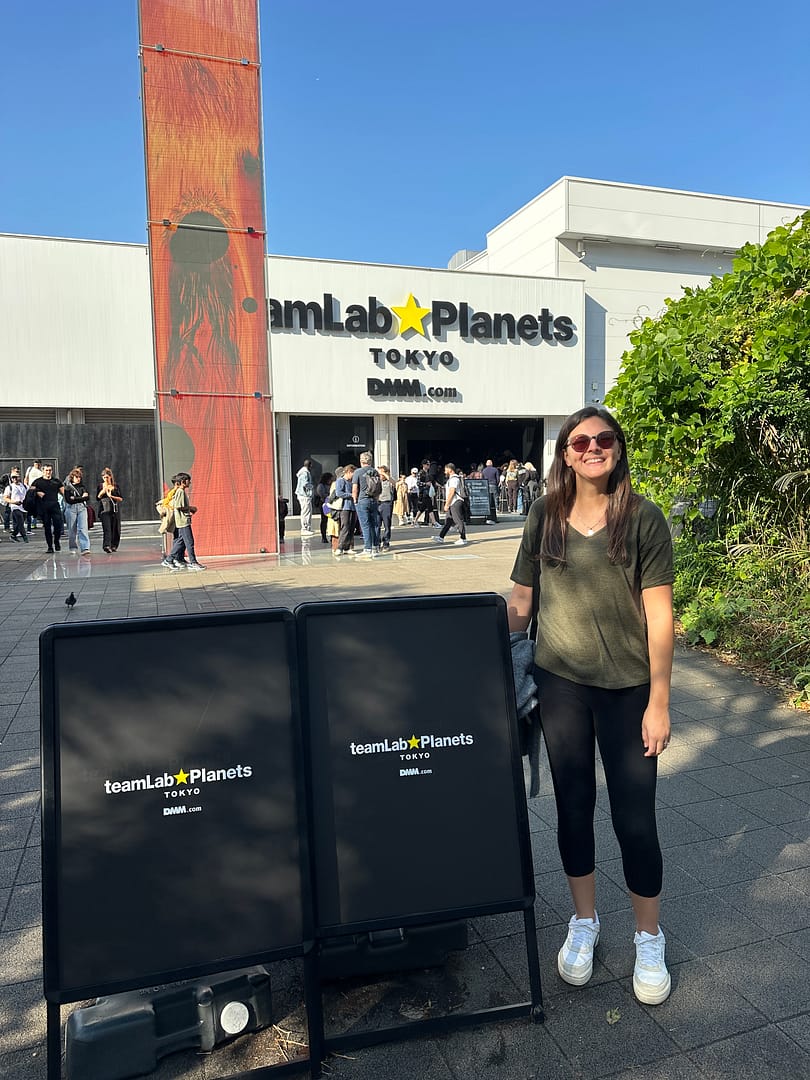 Exterior view of teamLab Planets building in Tokyo with the teamLab Planets logo visible on the facade.”