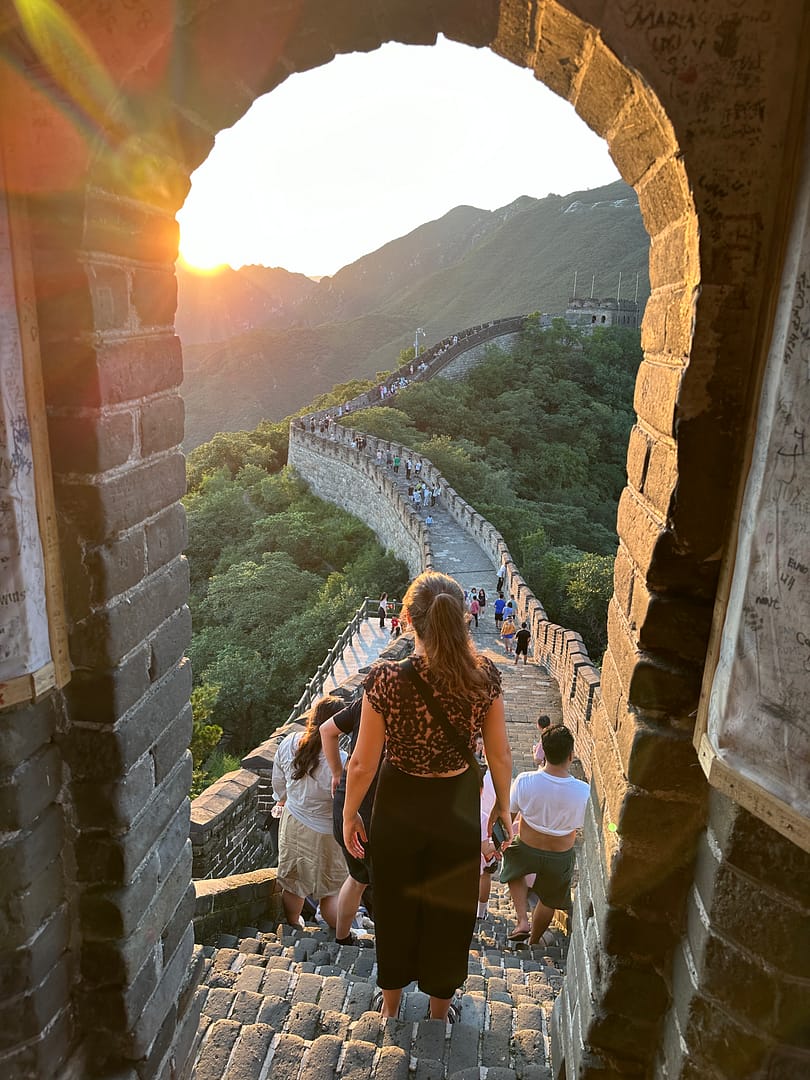 Sunset over the Mutianyu section of the Great Wall of China.