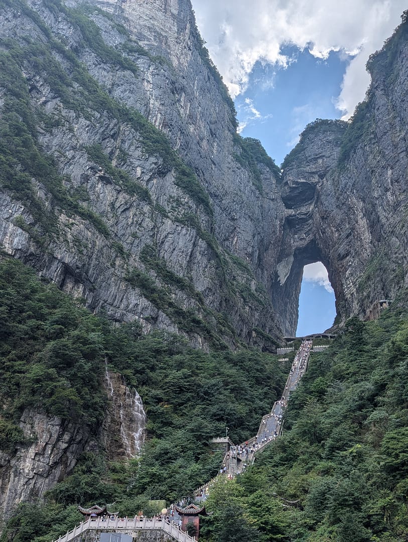 Tianmen Mountain in Zhangjiajie, China, with its iconic Heaven’s Gate and dramatic cliffside views.